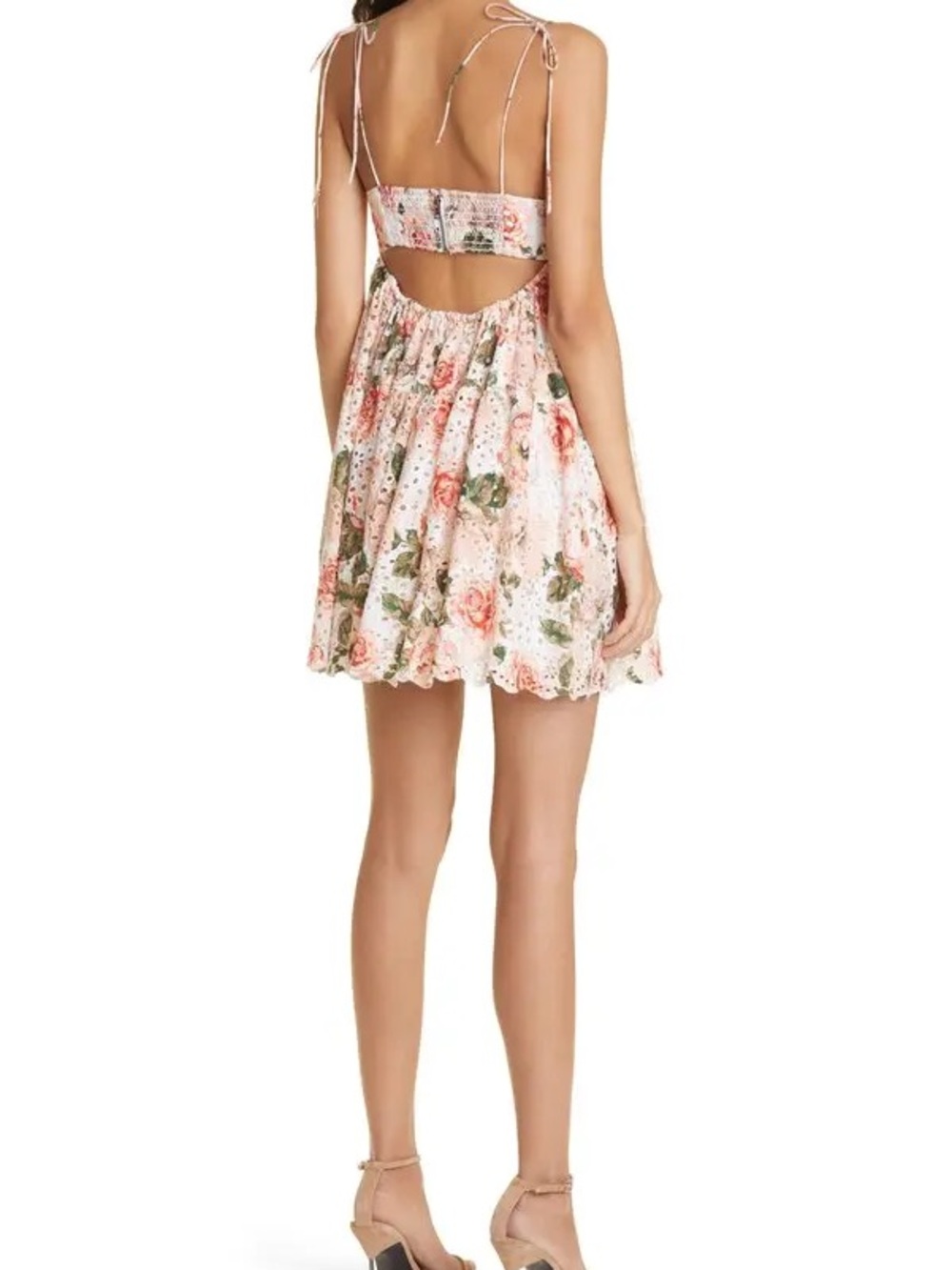 Alice + Olivia Cream Eyelet Sundress with Pink Rose Print - Picture 4 of 7